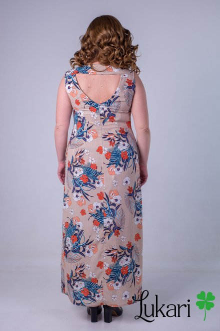 Сукня великого розміру квіткова бежева, софт Lukari 0127-1