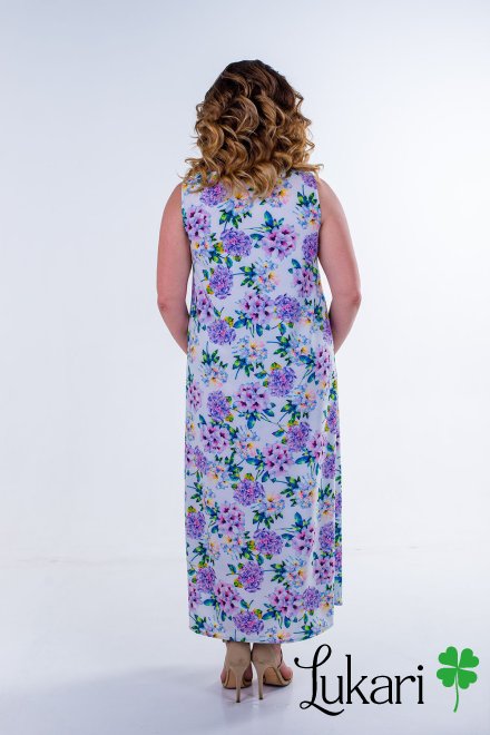 Сукня великого розміру подовжена біла квіткова, софт Lukari 0135-1