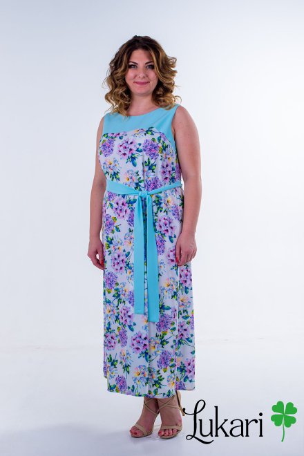 Сукня великого розміру подовжена біла квіткова, софт Lukari 0135-1
