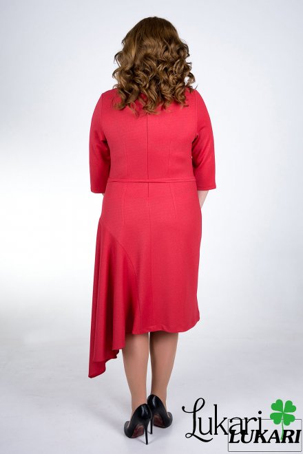 Сукня великого розміру червона асимітрічна, креп-дайвінг Lukari 0106-1