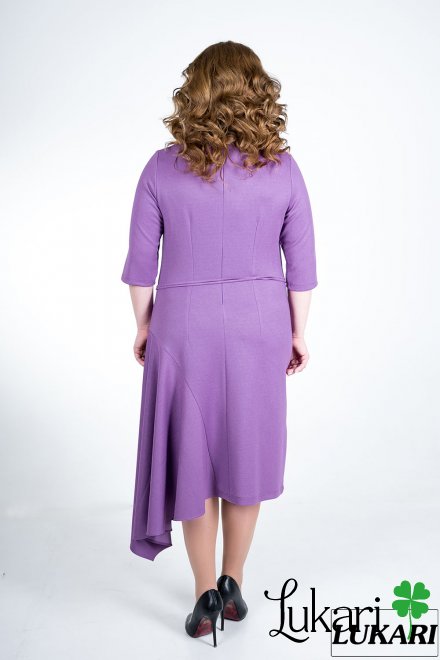 Платье большого размера сиреневое ассимитричное, креп-дайвинг Lukari 0106-2