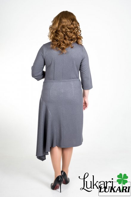 Платье большого размера серое ассимитричное, креп-дайвинг Lukari 0106-3