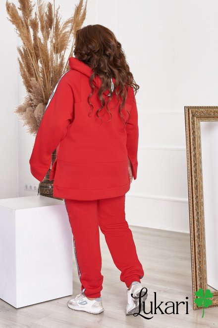 Спортивный костюм женский большого размера из трикотажа трёхнитки, красный НТФВ 3384-2