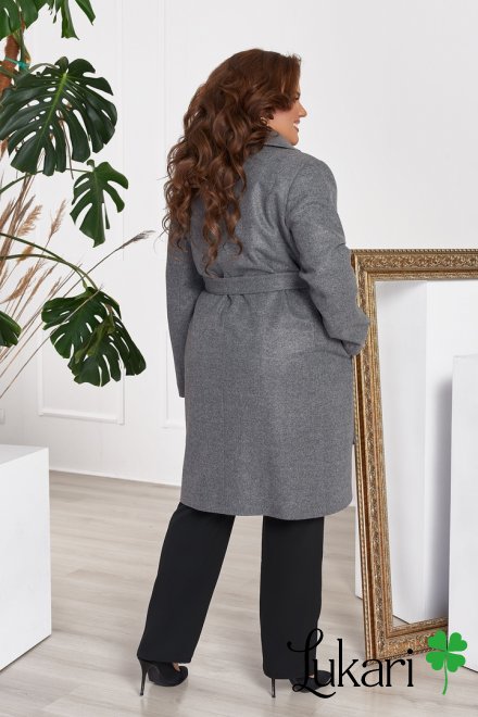 Женское пальто большого размера серое, кашемир НТФВ 3371-3