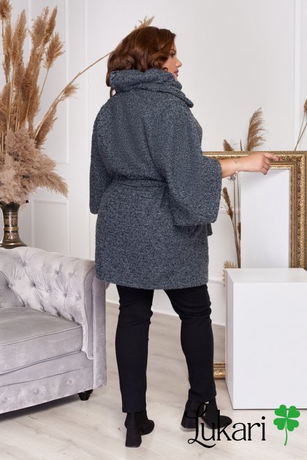 Жіноче пальто великого розміру сіре, букле-баранчик люрекс НТФВ 3370-1