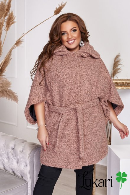 Женское пальто большого размера пудра, букле-барашек люрекс НТФВ 3370-5