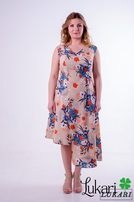 Платье большого размера бежевое, софт Lukari 0129-1