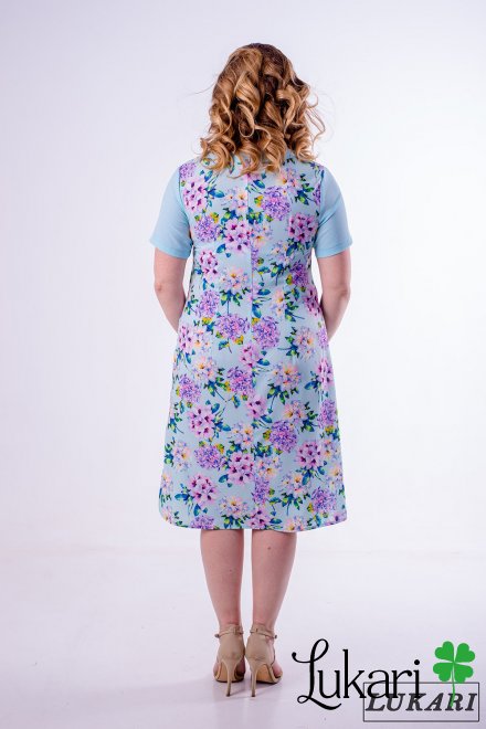 Платье большого размера с короткими рукавами мятное Lukari  0132-5